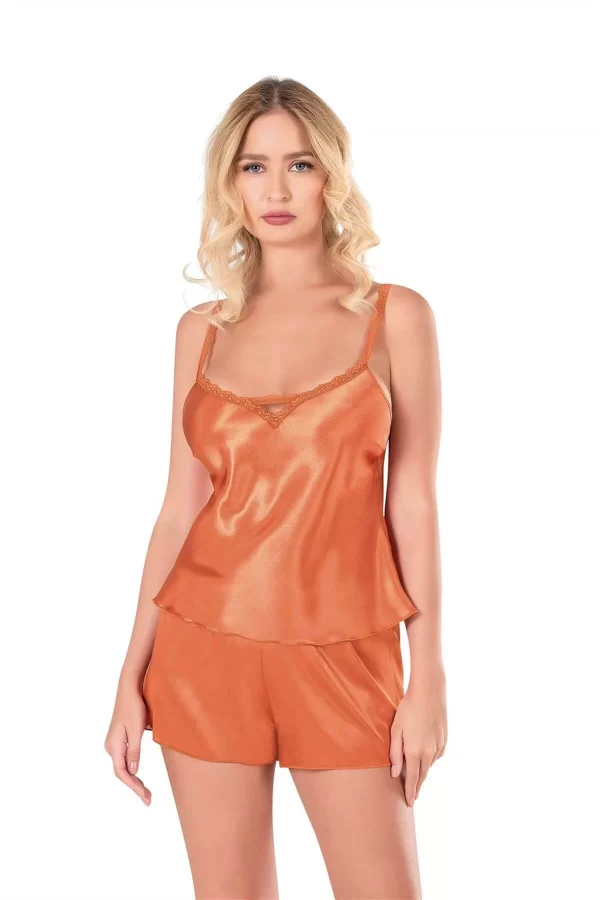 Ekru Saten Babydoll Şort Takımı