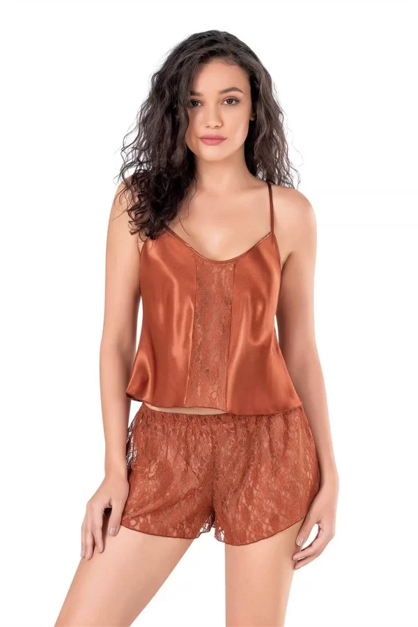 Koyu Yeşil Saten Babydoll Şort Takımı