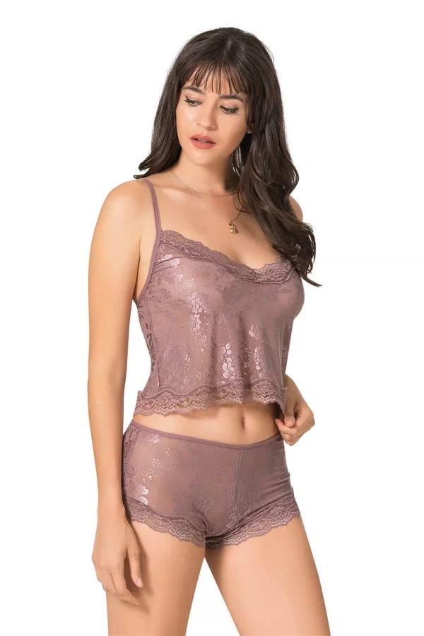 Ekru Jakarlı Babydoll Şort Takımı