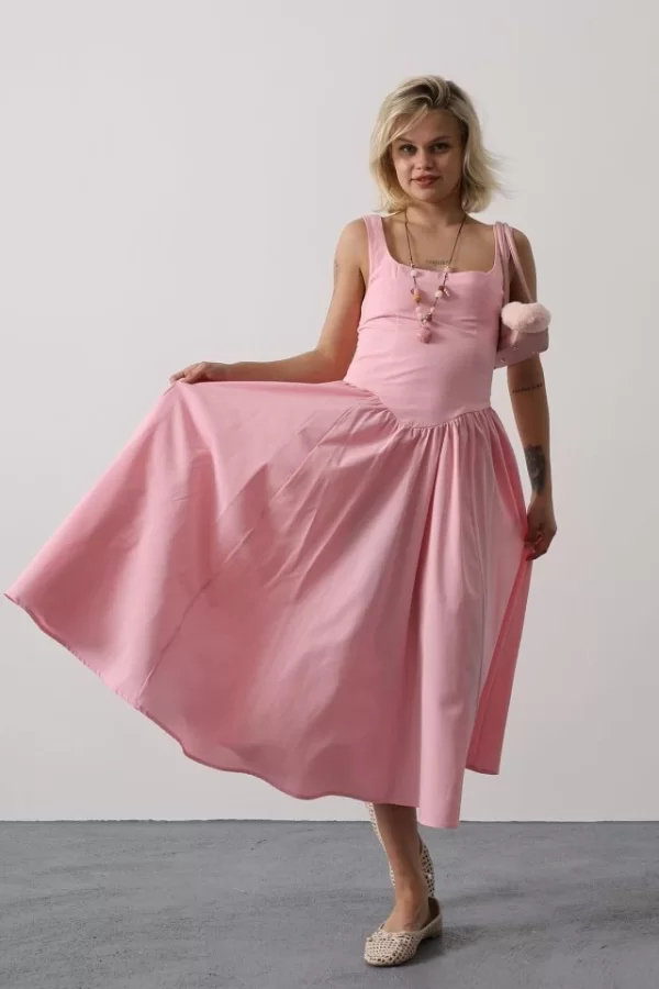 Askılı Uzun Elbise - Pembe
