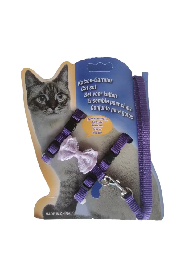 Atlantik Papyonlu Mor Kedi Göğüs Bel Tasması 20*32 cm