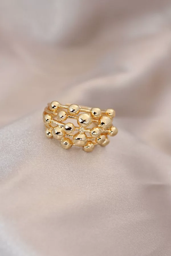 Ayarlamalı Gold Renk Metal Bombeli Boluncuk Model Yüzük