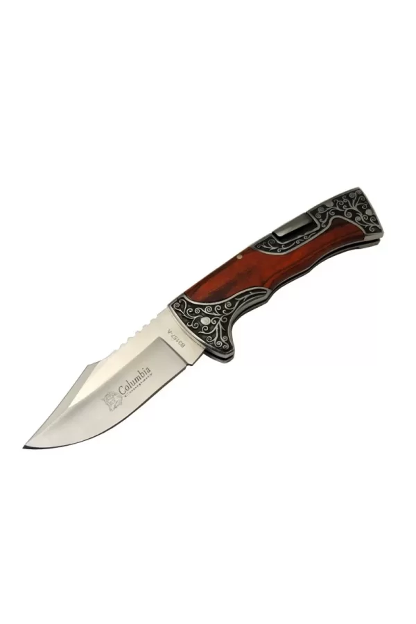 B3157a İşlemeli Kamp Çakı 22 Cm - Gül Ağacı Saplı, Manuel Açılma