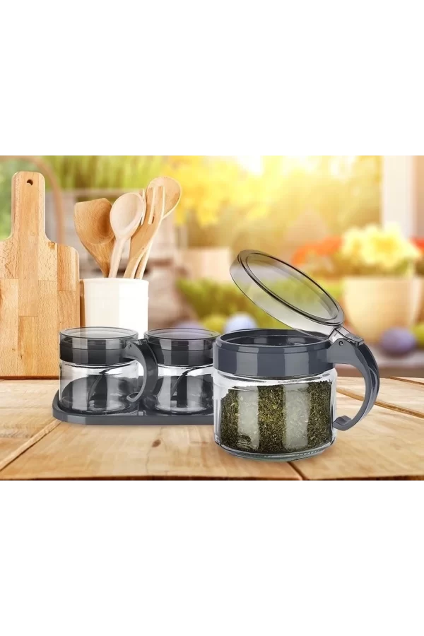 Baharat Seti 3 Adet Kaşıklı Standlı Cam Baharatlık