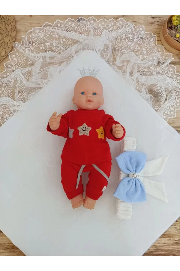 Luz&Pos Bal Peteği My Prince Taç Nakışlı İnci Fiyonklu Dantel Duvaklı Delüks Kundak Bebek Battaniyesi Mavi