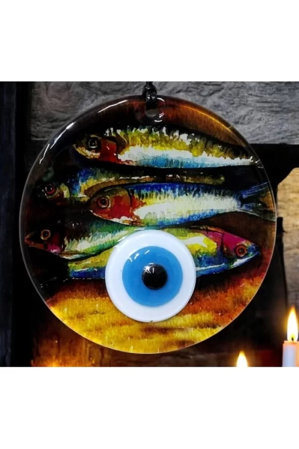 Balık Desenli 12 Cm Füzyon Cam Duvar Süsü