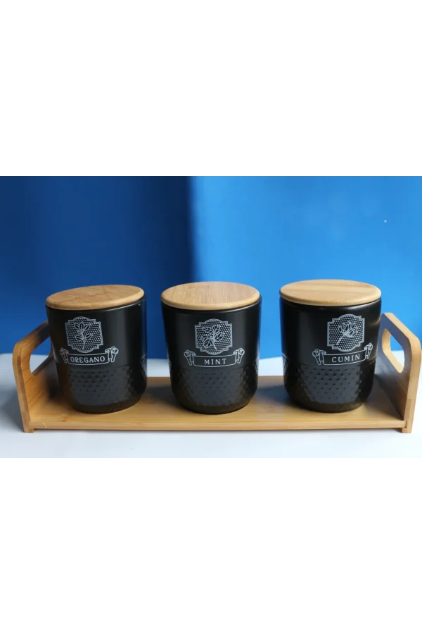 Bambu Standlı 3lü Baharat Seti Pera