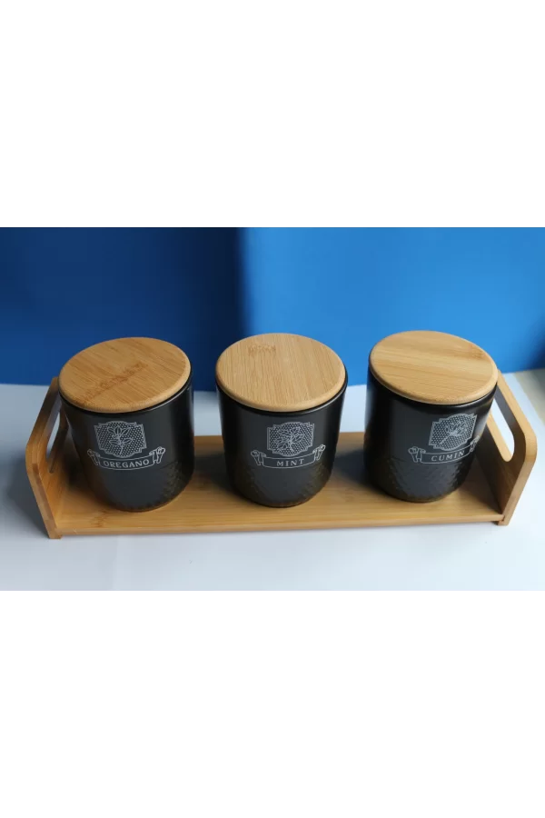 Bambu Standlı 3lü Baharat Seti Pera