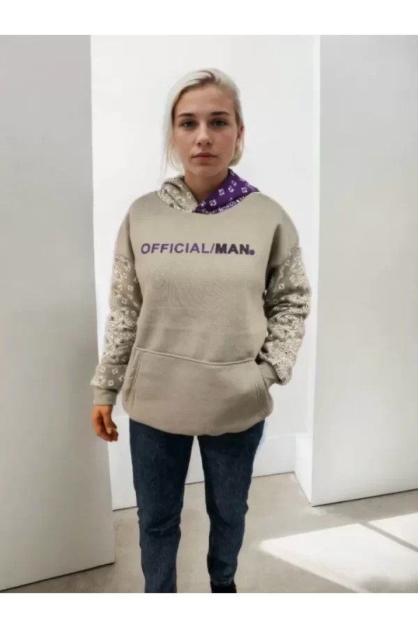 Baskılı Kapüşonlu Sweatshirt - Gri
