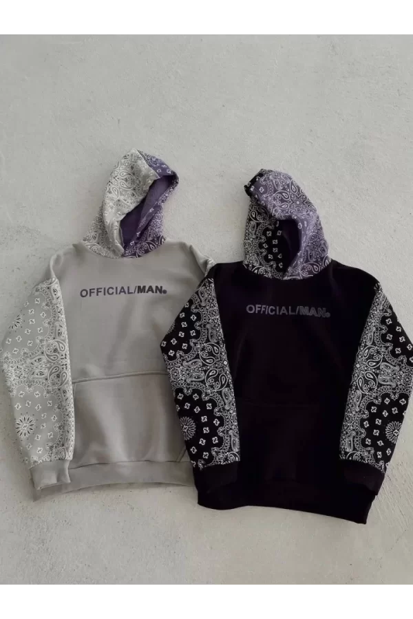 Baskılı Kapüşonlu Sweatshirt - Gri
