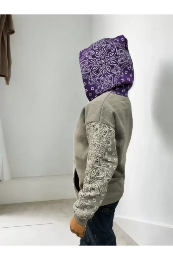 Baskılı Kapüşonlu Sweatshirt - Gri