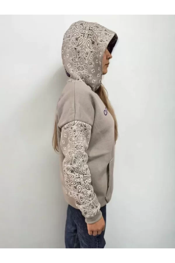 Baskılı Kapüşonlu Sweatshirt - Gri