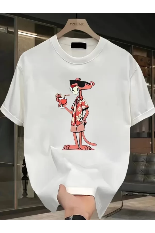 Baskılı Oversize Bisiklet Yaka T-shirt - Beyaz