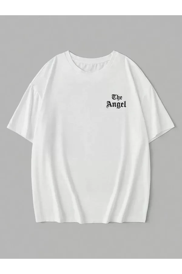 Baskılı Oversize Bisiklet Yaka T-shirt - Beyaz