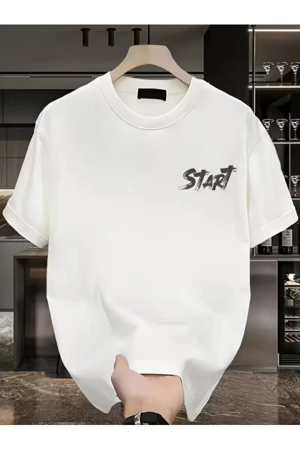 Baskılı Oversize Bisiklet Yaka T-shirt - Beyaz