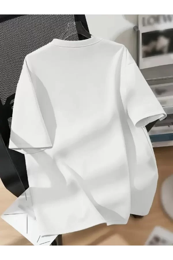 Baskılı Oversize Bisiklet Yaka T-shirt - Beyaz
