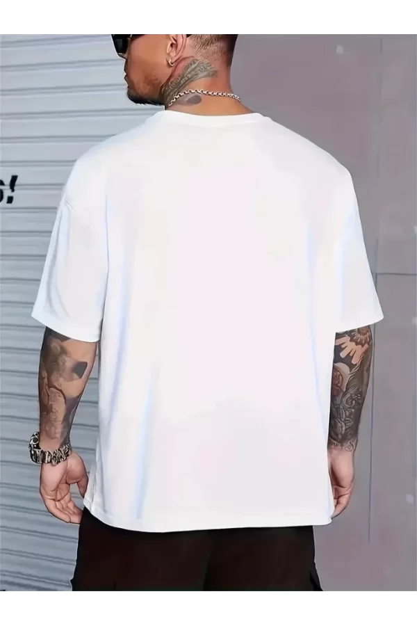 Baskılı Oversize Bisiklet Yaka T-shirt - Beyaz