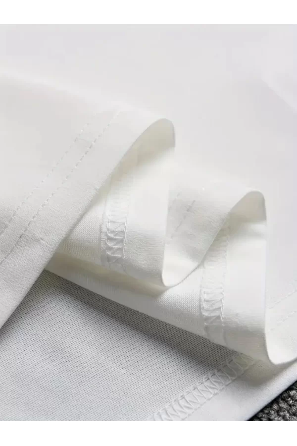 Baskılı Oversize Bisiklet Yaka T-shirt - Beyaz