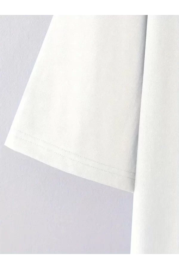 Baskılı Oversize Bisiklet Yaka T-shirt - Beyaz