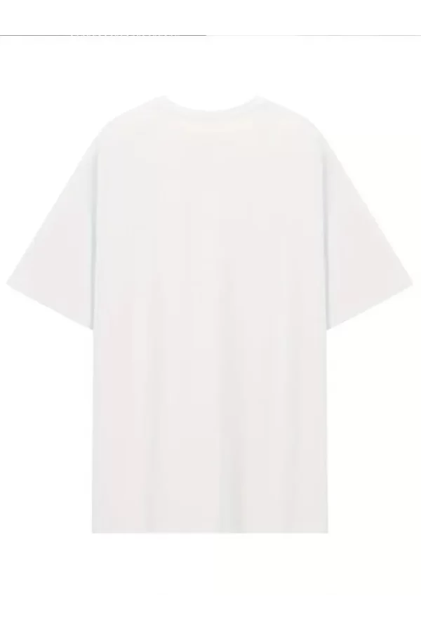 Baskılı Oversize Bisiklet Yaka T-shirt - Beyaz