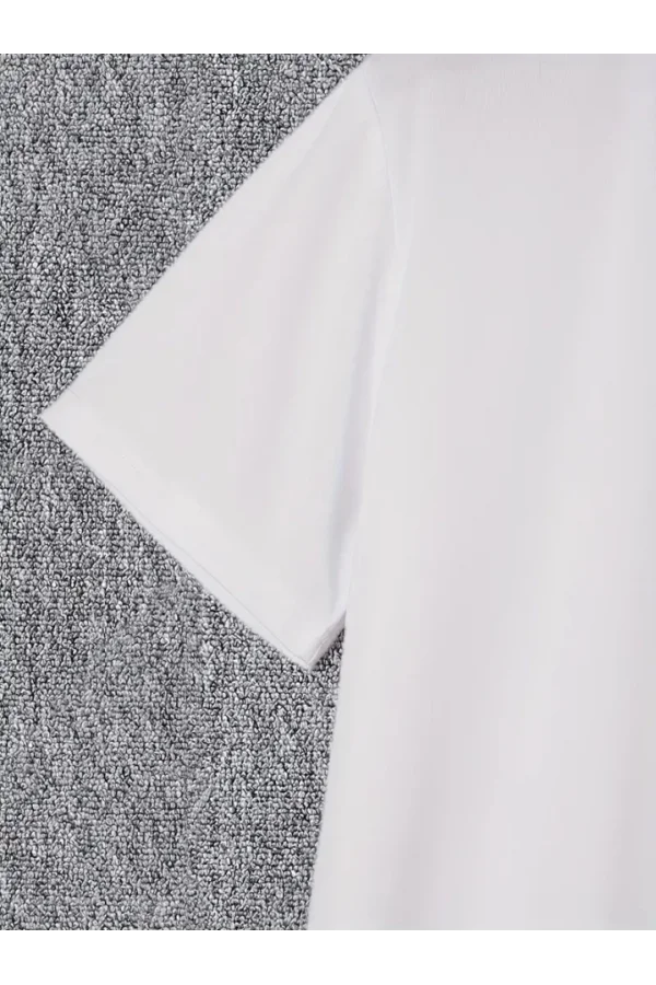 Baskılı Oversize Bisiklet Yaka T-shirt - Beyaz