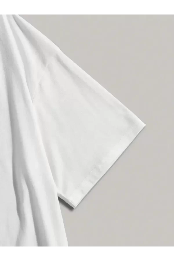 Baskılı Oversize Bisiklet Yaka T-shirt - Beyaz