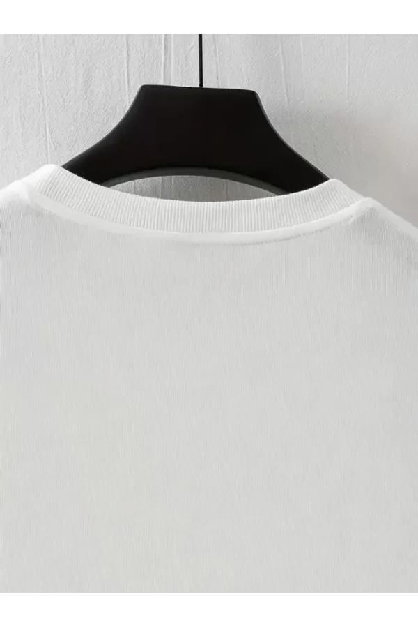 Baskılı Oversize Bisiklet Yaka T-shirt - Beyaz
