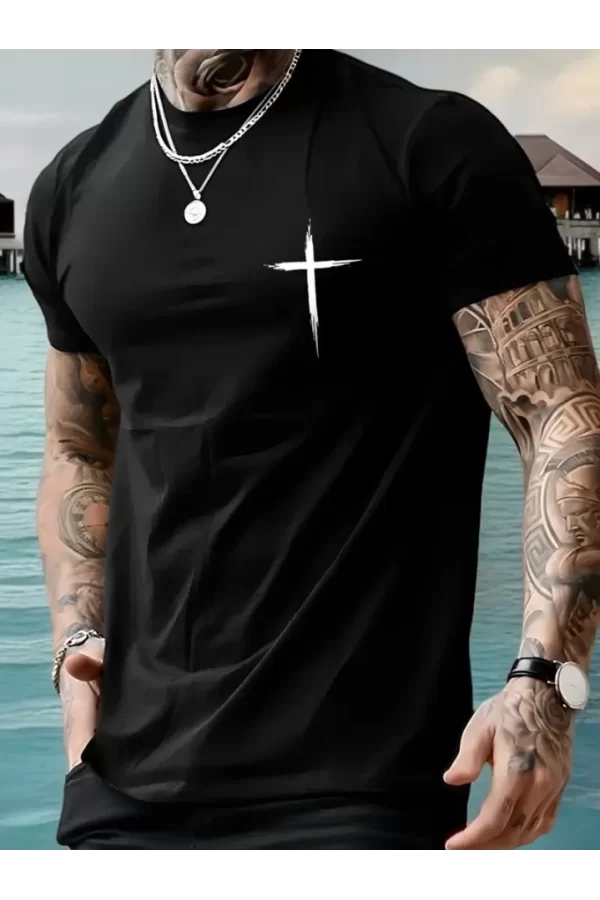 Baskılı Oversize Bisiklet Yaka T-shirt - Siyah