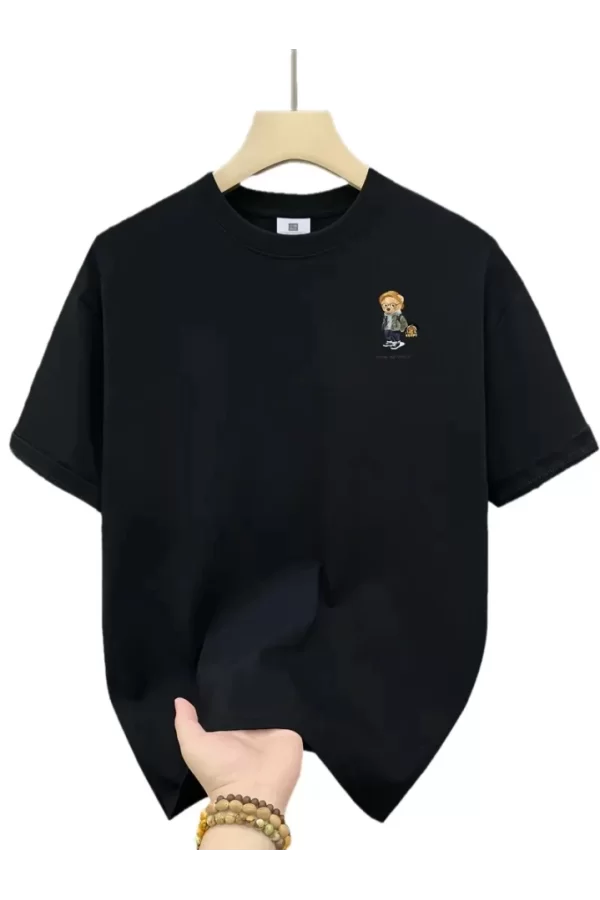 Baskılı Oversize Bisiklet Yaka T-shirt - Siyah