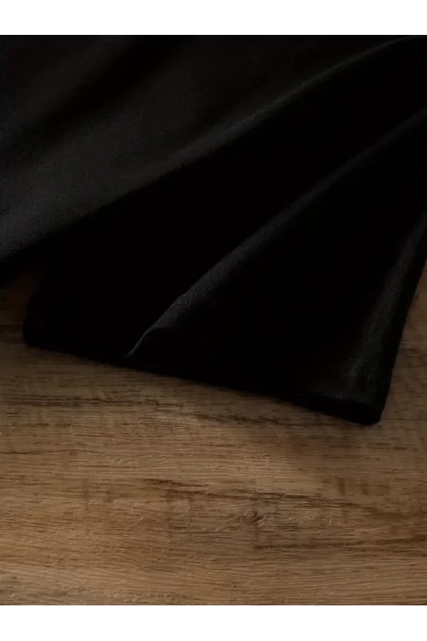 Baskılı Oversize Bisiklet Yaka T-shirt - Siyah
