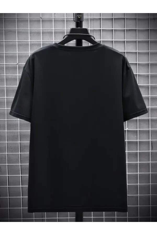 Baskılı Oversize Bisiklet Yaka T-shirt - Siyah