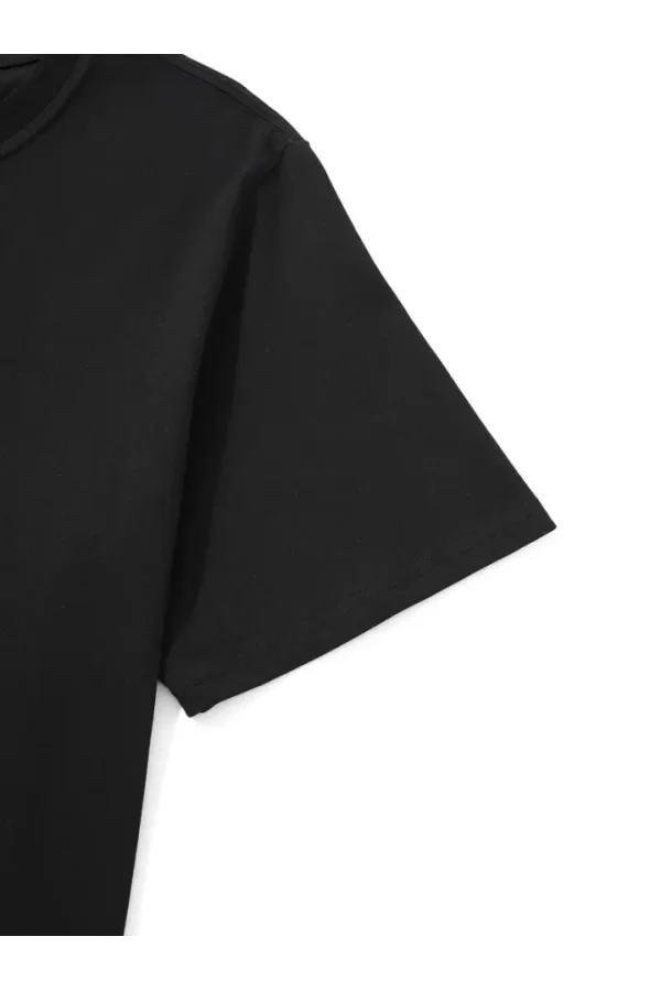 Baskılı Oversize Bisiklet Yaka T-shirt - Siyah