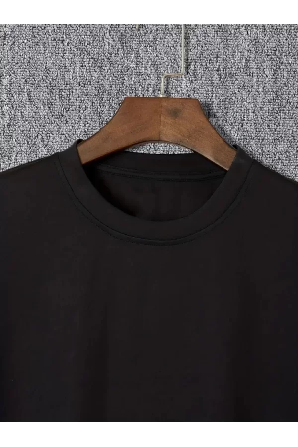 Baskılı Oversize Bisiklet Yaka T-shirt - Siyah