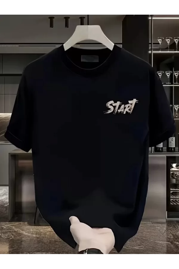 Baskılı Oversize Bisiklet Yaka T-shirt - Siyah
