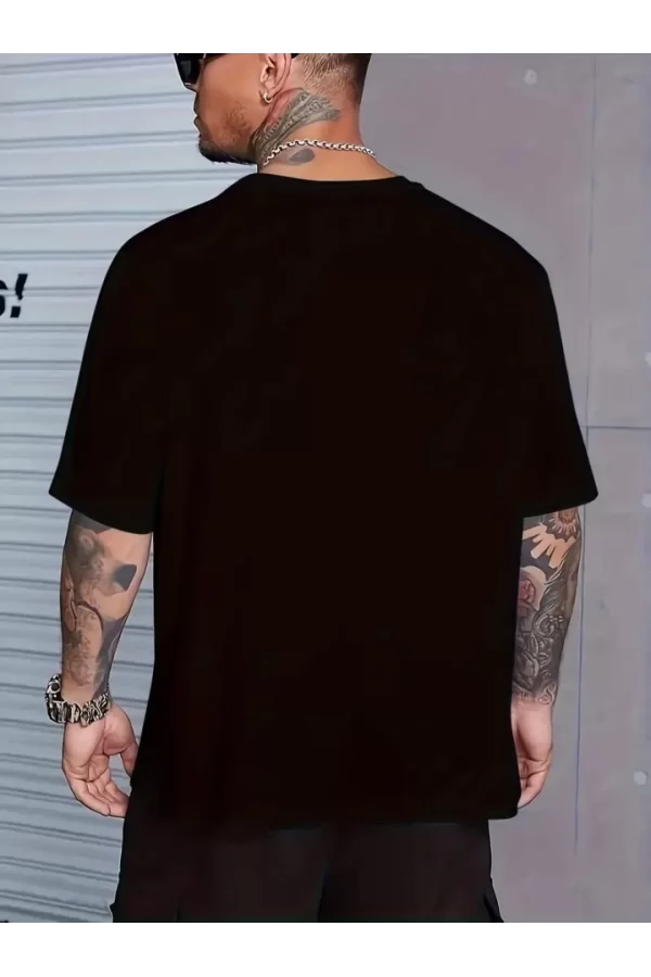 Baskılı Oversize Bisiklet Yaka T-shirt - Siyah