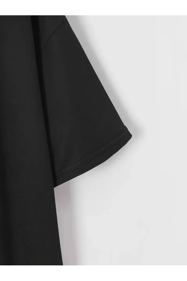 Baskılı Oversize Bisiklet Yaka T-shirt - Siyah