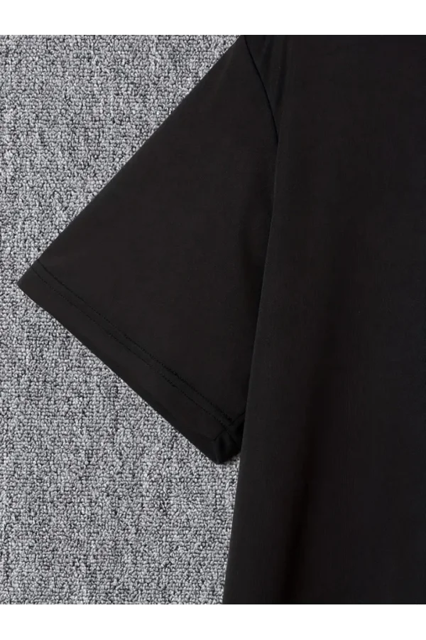 Baskılı Oversize Bisiklet Yaka T-shirt - Siyah