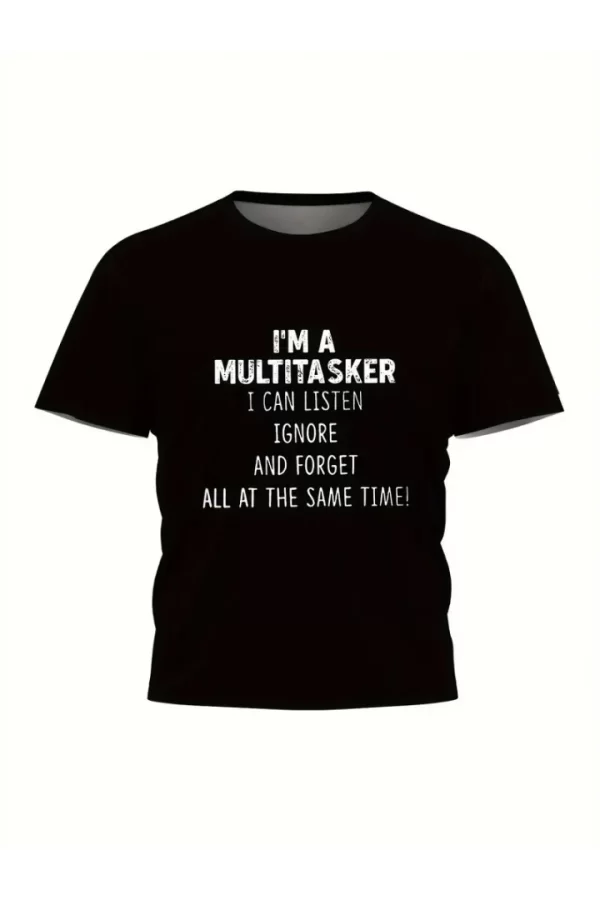Baskılı Oversize Bisiklet Yaka T-shirt - Siyah
