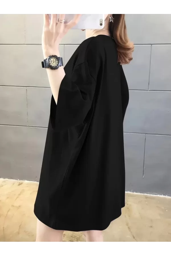 Baskılı Oversize Bisiklet Yaka T-shirt - Siyah