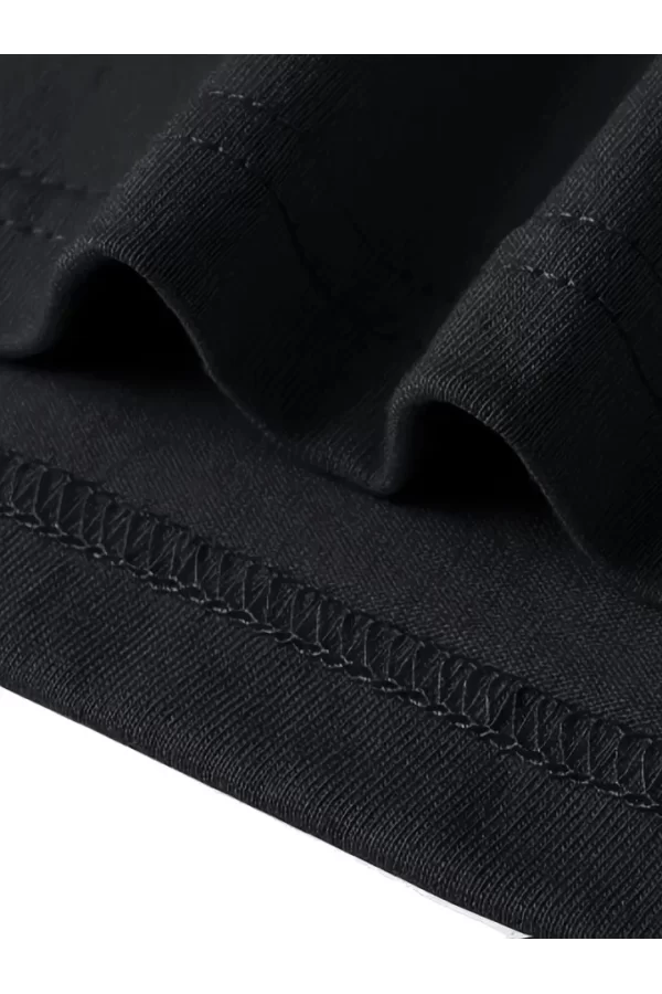 Baskılı Oversize Bisiklet Yaka T-shirt - Siyah