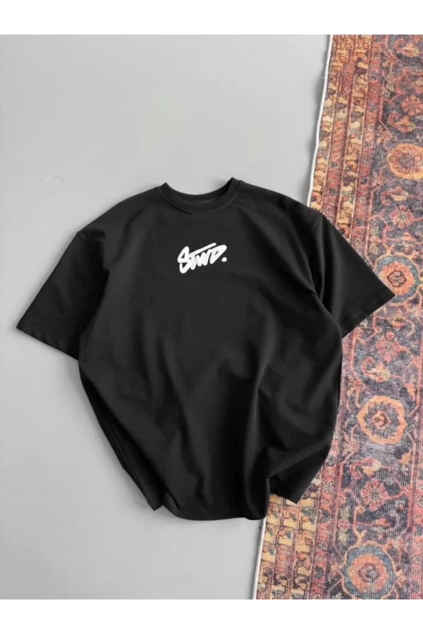 Baskılı Oversize T-shirt - Siyah