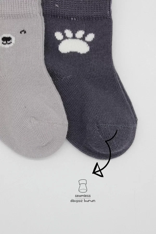 Luz&Pos Bear Penye Soket Çorap 2li Gri