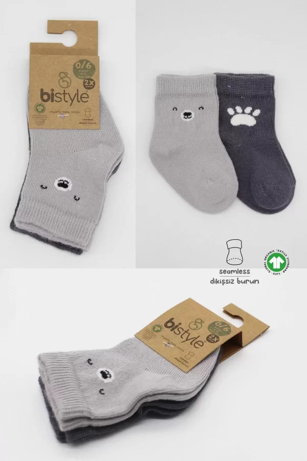 Luz&Pos Bear Penye Soket Çorap 2li Gri