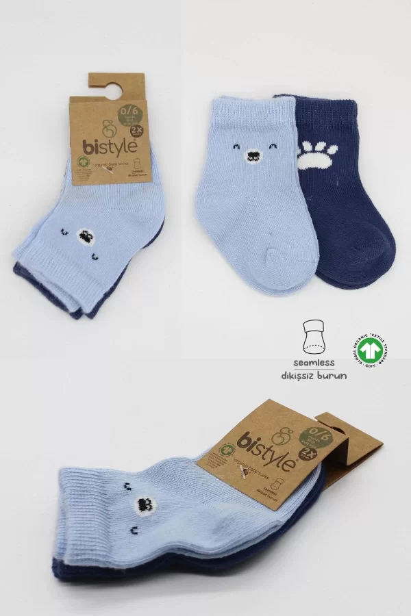 Luz&Pos Bear Penye Soket Çorap 2li Mavi