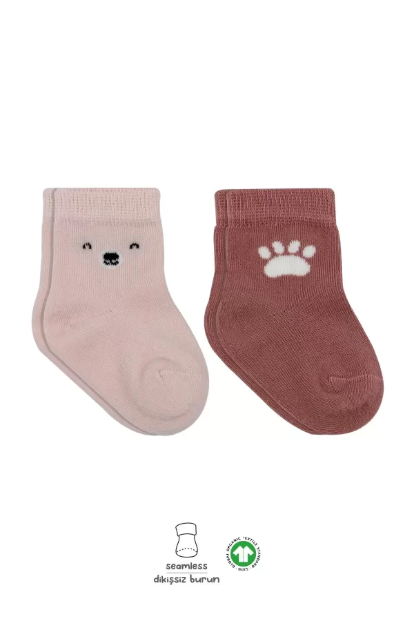 Luz&Pos Bear Penye Soket Çorap 2li Pembe