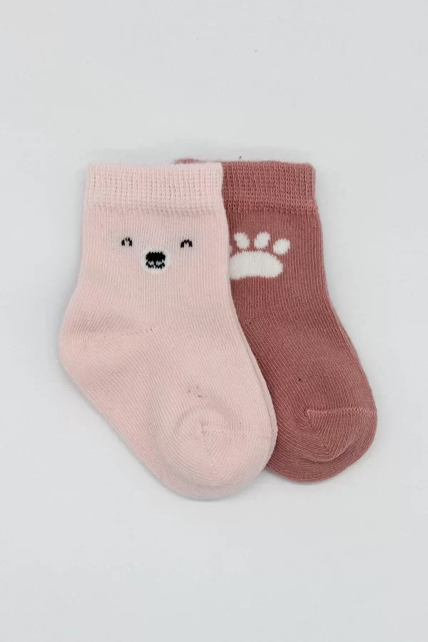 Luz&Pos Bear Penye Soket Çorap 2li Pembe