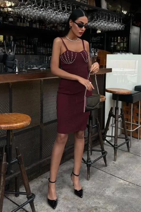 Belina Taş Detaylıı Mini Elbise 2804