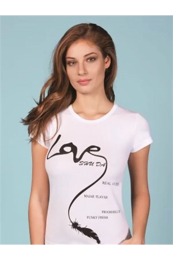 Berrak Love Baskılı Bayan T-Shirt 8007