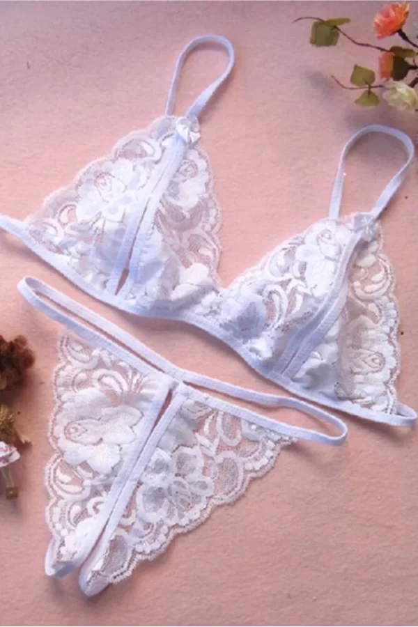 Beyaz Dantelli Fantazi Sütyen Ve G-string Takımı Tm2090