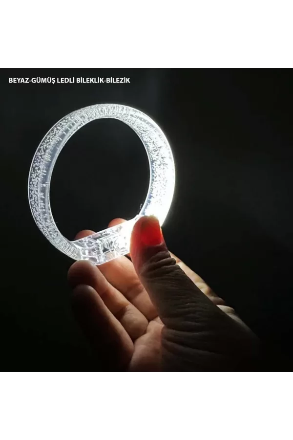Beyaz-gümüş Led Işıklı Baskı Yapılabilen Pilli Bileklik Bilezik 1,5 Cm Genişlik